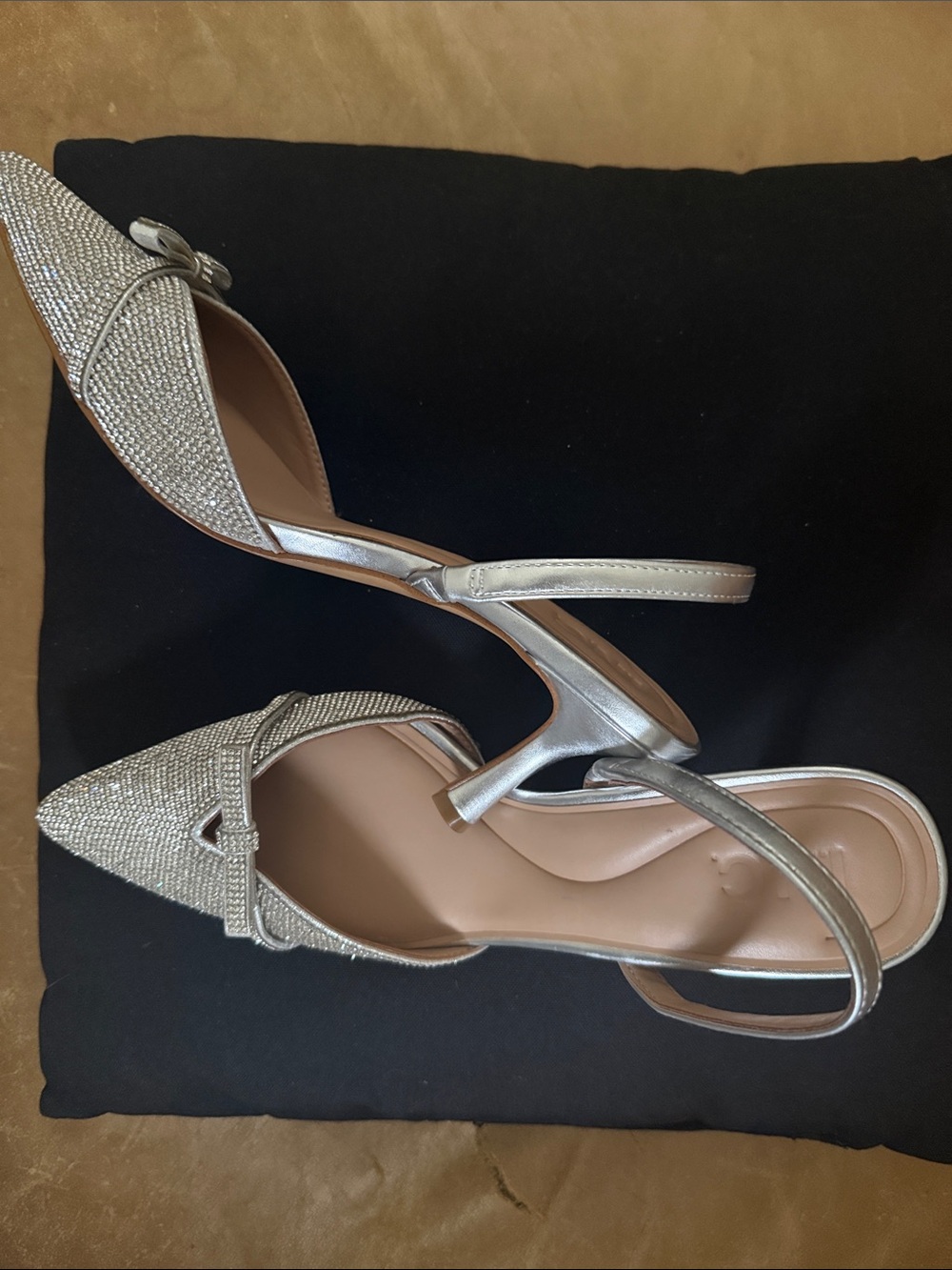 INC International Concepts Silver Rhinestone Pointed Slingback Heels - Picture 4 of 8